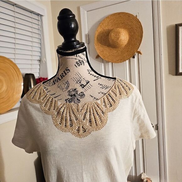 Jaclyn Smith Crochet Sequins Detail Stylish Short Sleeve Tee. - Picture 14 of 14